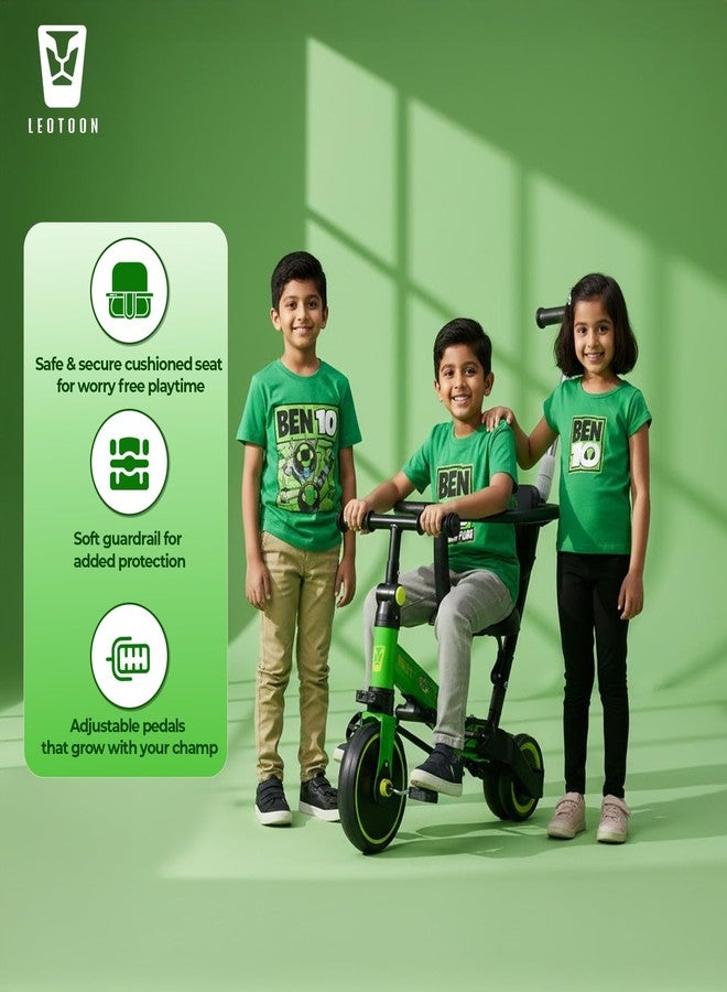 Leotoon Licensed Ben10 4 in 1 Trot n Roll Tricycle, Sunshade, 3 Mute EVA Wheels, Big Wheel Hub, Steel Frame, Non-Slip Tyres, Extendable Handle, Convertible to Balance Bike, Ben10, 2 to 6 Years - Image 3